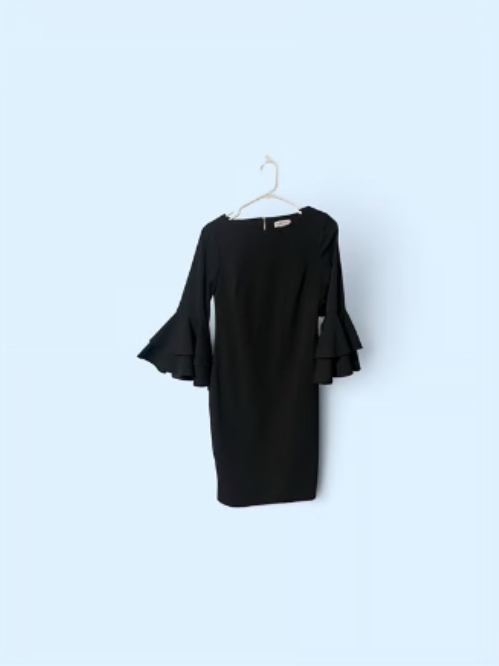 Calvin Klein Black Long Sleeve Dress with Ruffled Tiered Sleeves